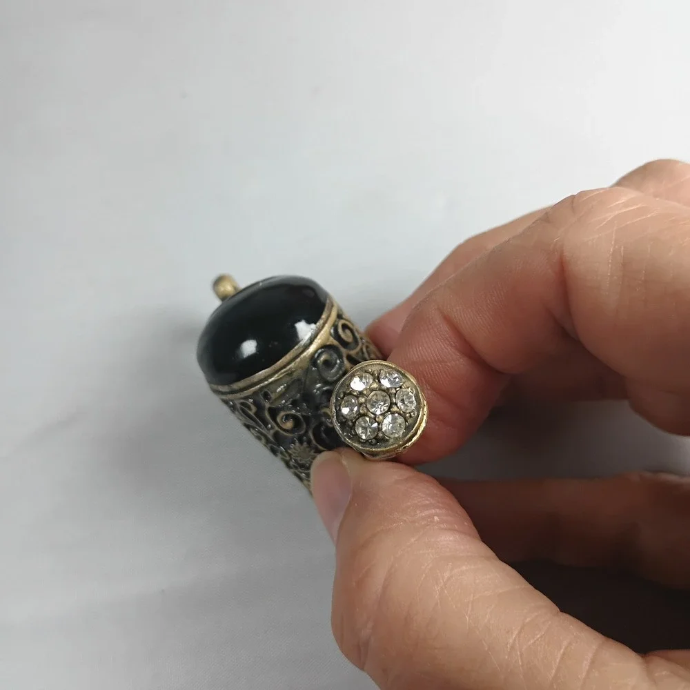 Watering Can Trinket Box Black Rhinestones Flowers, Vintage Metal Heavy Charm